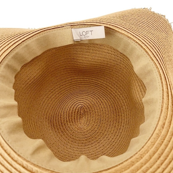 LOFT Straw Floppy Hat Tan Frayed Edge Packable Black Ribbon Summer Beach Light - Picture 7 of 8